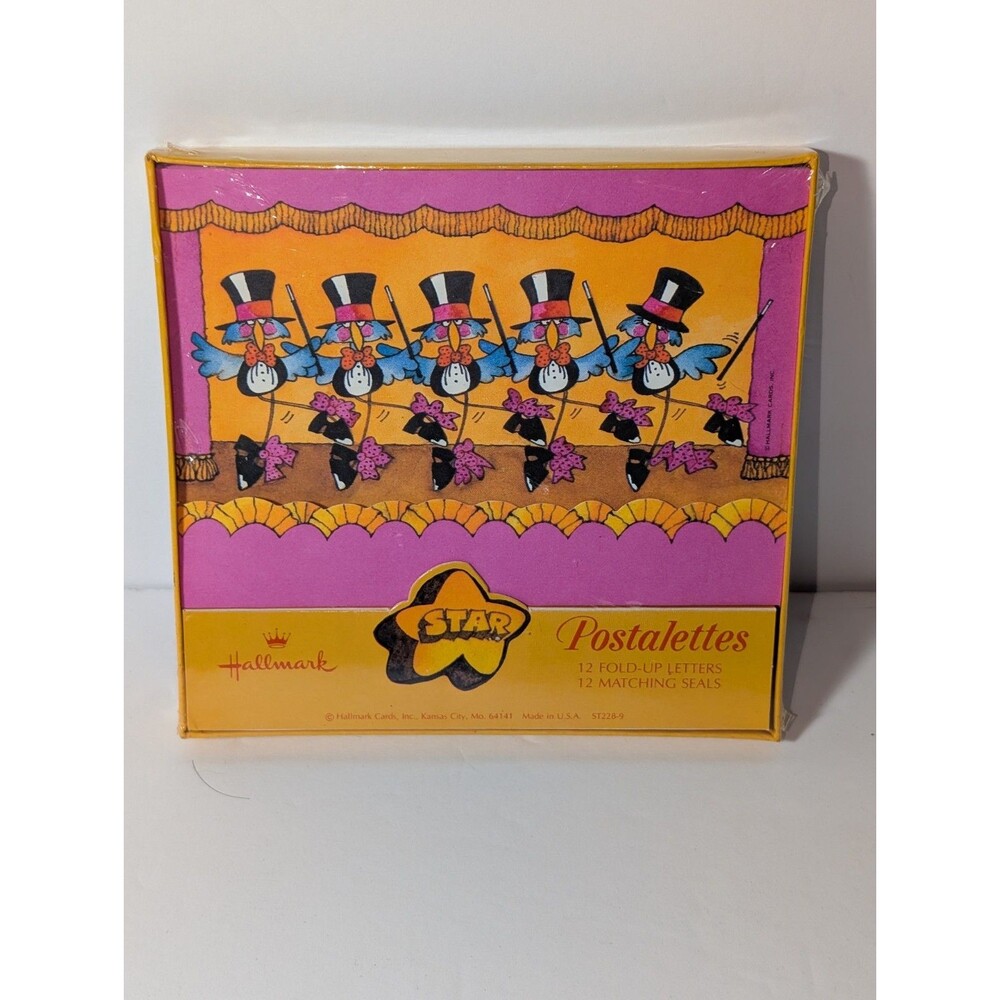 VTG Hallmark Star Postalette Set Dancing Birds In Top Hats 12 Letters Seals NIB